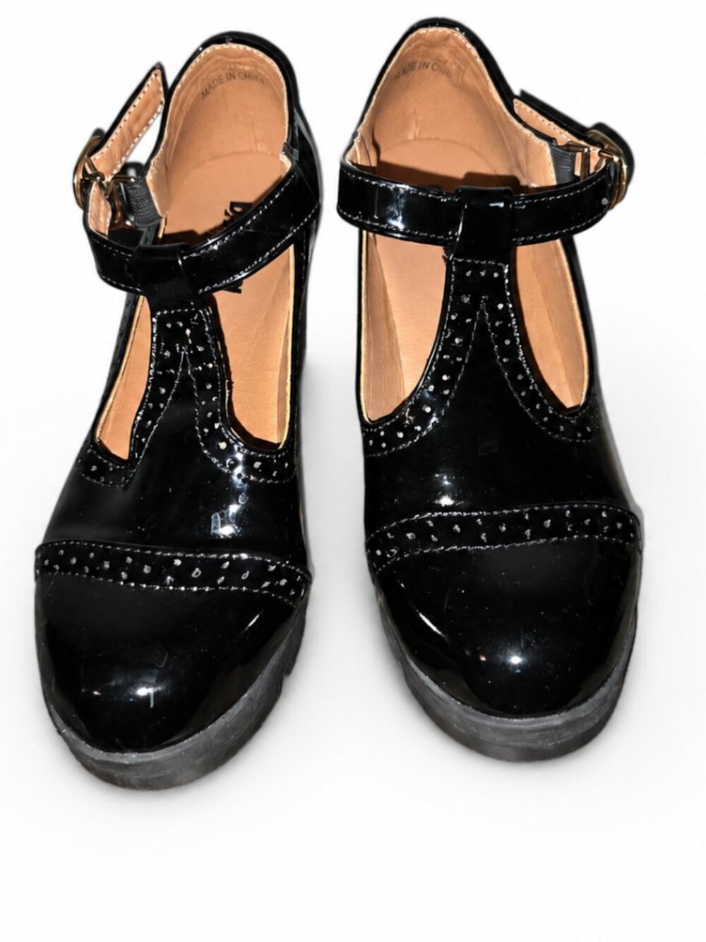 DADAWEN Black Patent T-Strap Chunky Heel Mary Janes Size 6.5